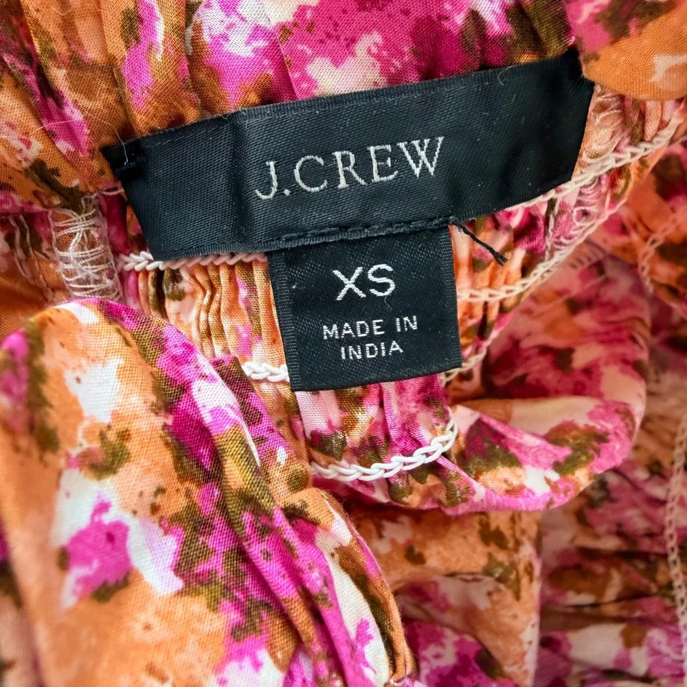 J.Crew Smocked Neck Puff Sleeve Top XS Pink Floral Lace Back Blouse